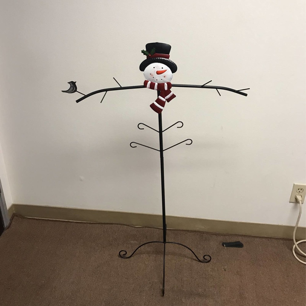 Freestanding Christmas Stocking Holder with Snowman and Twig Look Hangers